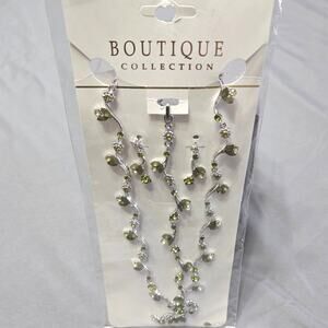 Floral Rhinestone Vine Necklace & Dangle Earring Set